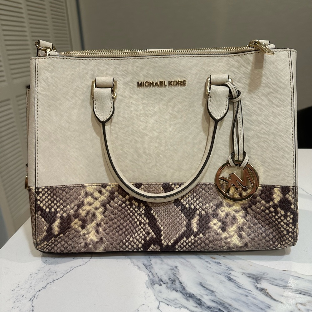 Michael Kors Sutton Python Snakeskin Saffiano Lea… - image 1
